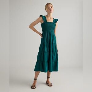 NWT Quince Women’s 100% Organic Cotton Poplin Smocked Midi Dress – Green, Size M